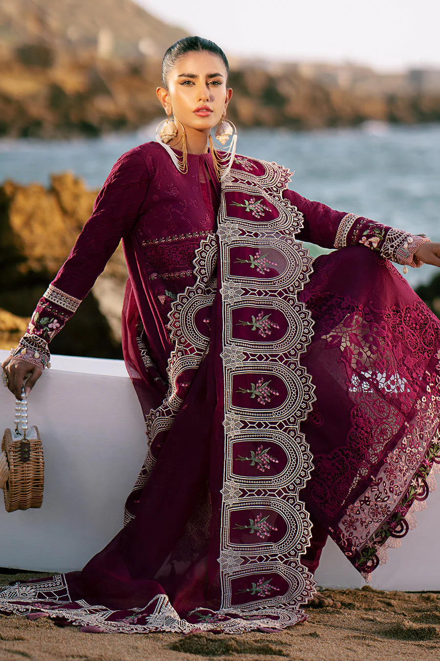 AJR Couture Cherry Wine Dastan Luxury Lawn 2025