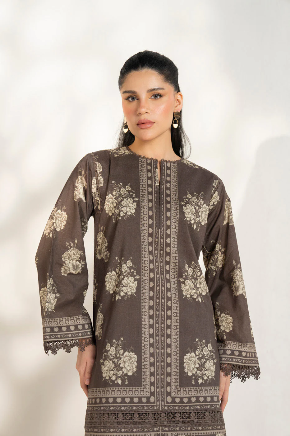 Alkaram EF147-26-2-Brown Spring Summer Printed Lawn Collection 2026 - Image 2