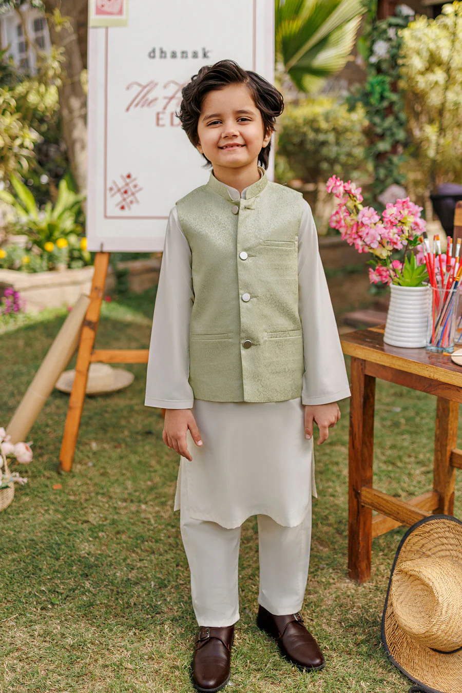 Dhanak SS26DK-0223 - MINT GREEN  -  KURTA ,PAJAMA  WAIST COAT - 3PCS Mommy & Me Vol 2 2026