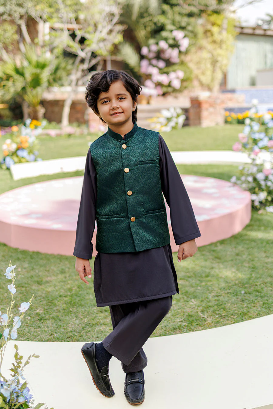 Dhanak SS26DK-0227 - BOTTLE GREEN  -  KURTA ,PAJAMA WAIST COAT - 3PCS Mommy & Me Vol 2 2026
