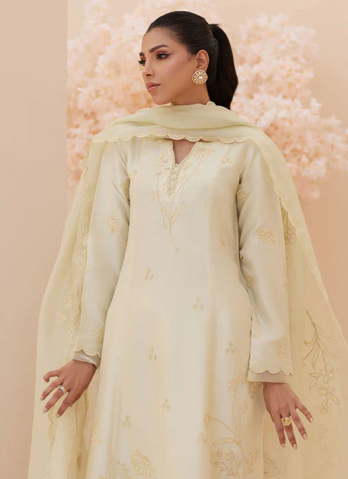 Farah Talib Aziz Crema Embroidered Raw Silk Shirt and Dupatta Zaza Formals 2025 - Image 2