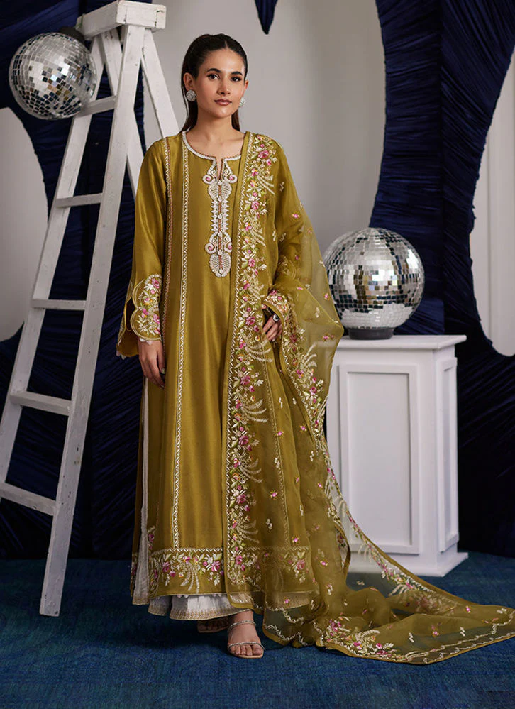 Farah Talib Aziz Rue Olive Shirt And Dupatta Luna Eid Edition 2025