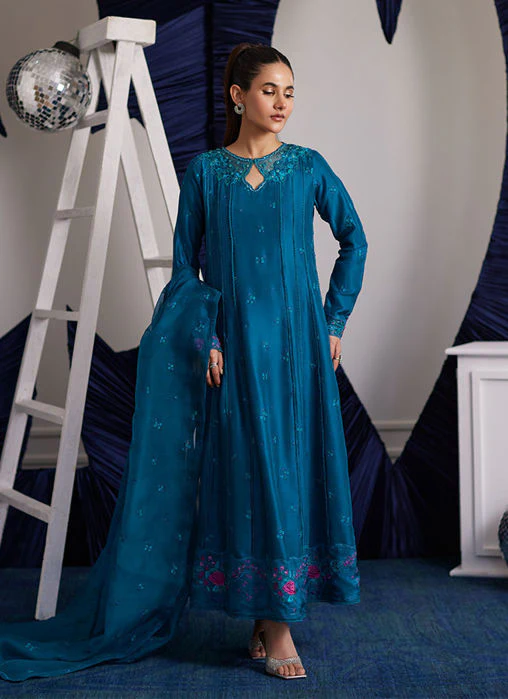 Farah Talib Aziz Shiro Teal Paneled Shirt And Dupatta Luna Eid Edition 2025 - Image 2