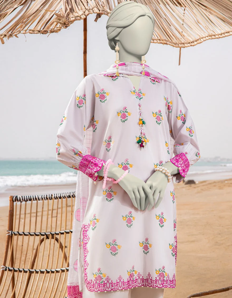 Junaid Jamshaid 2PC-JLAWN-S-JDS-25-1068 White Lawn Embroidered  Shades Of Summer 2025 - Image 2