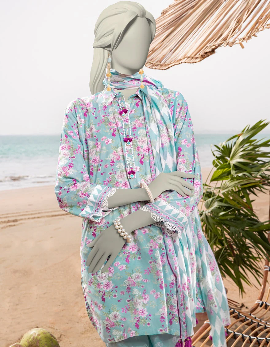 Junaid Jamshaid 3PC-JLAWN-S-25-3050 Blue Lawn Printed Shades Of Summer 2025 - Image 2