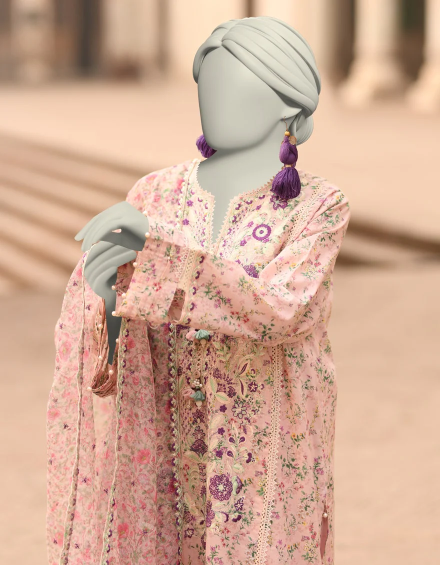 Junaid Jamshaid 3PC-JLAWN-S-25-839 Pink Lawn Embroidered Shades Of Summer 2025 - Image 2