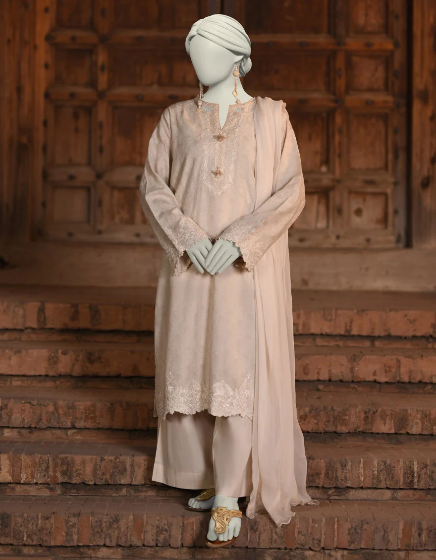 Juniad Jamshaid Beige Dobby Embroidered 3PC-JLAWN-S-25-049-S Summer Pret 2025