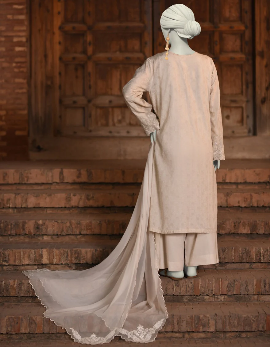 Juniad Jamshaid Beige Dobby Embroidered 3PC-JLAWN-S-25-049-S Summer Pret 2025 - Image 2