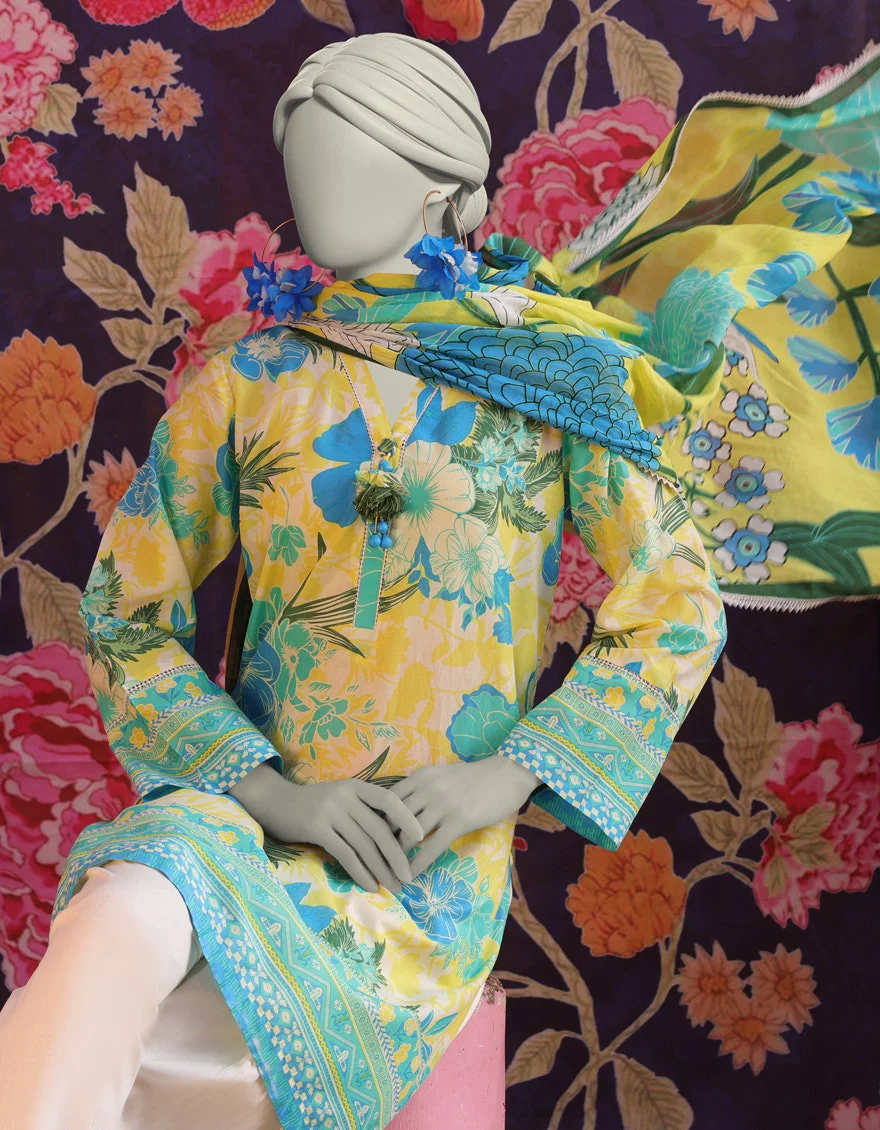 Juniad Jamshaid Yellow Lawn Printed 3PC-JLAWN-S-25-009-S Summer Pret 2025 - Image 2