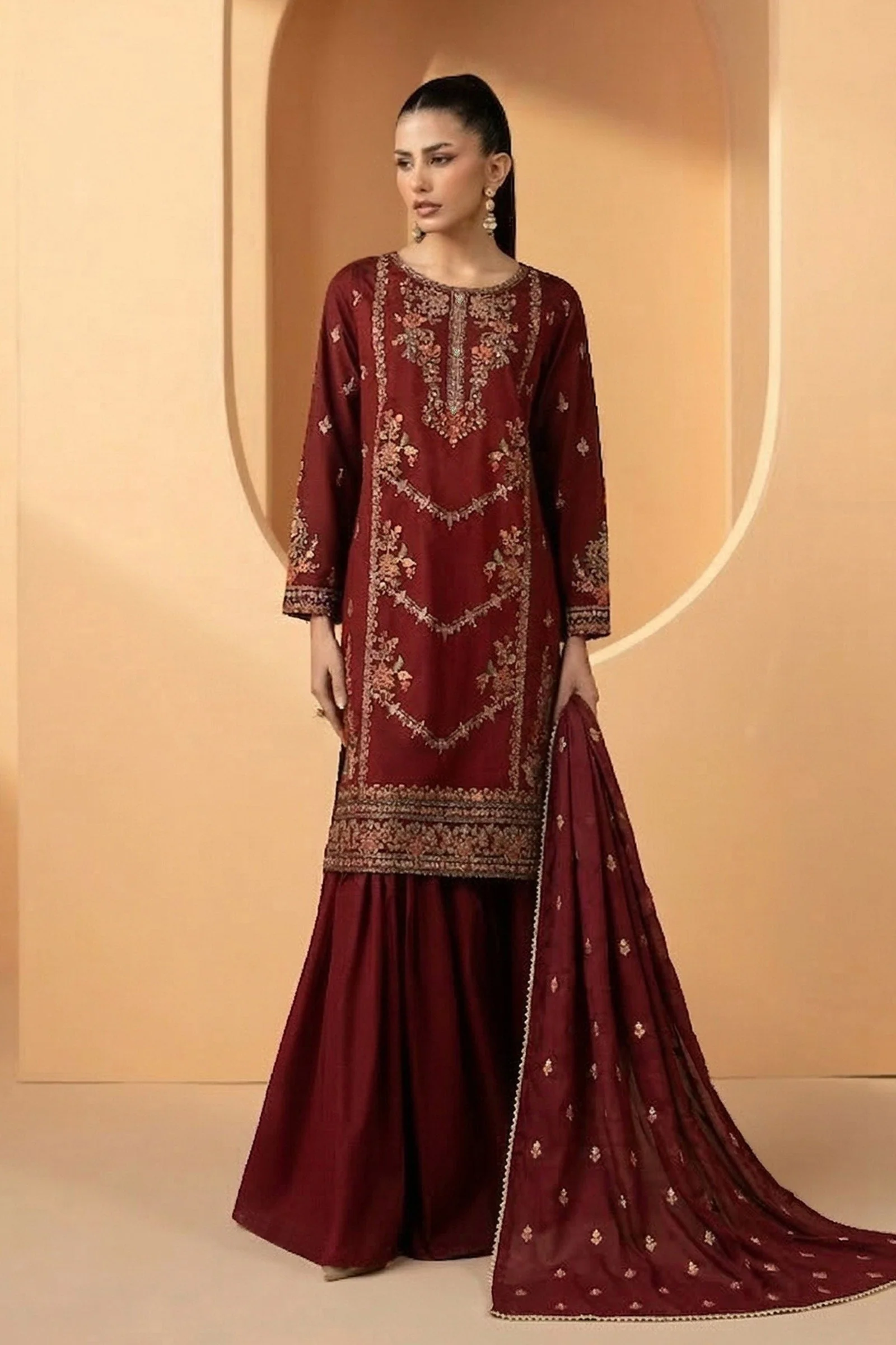 Maria B DW-EF26-58-Maroon Eid Collection 2026