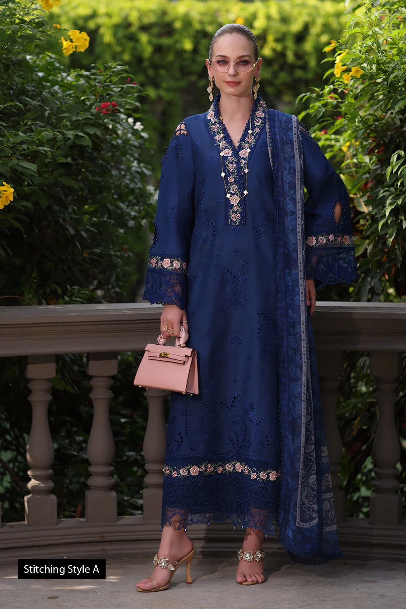 Saadia Asad D10- Royal Blue Noor Eid Luxury Schiffli Laserkari 2025 - Image 2