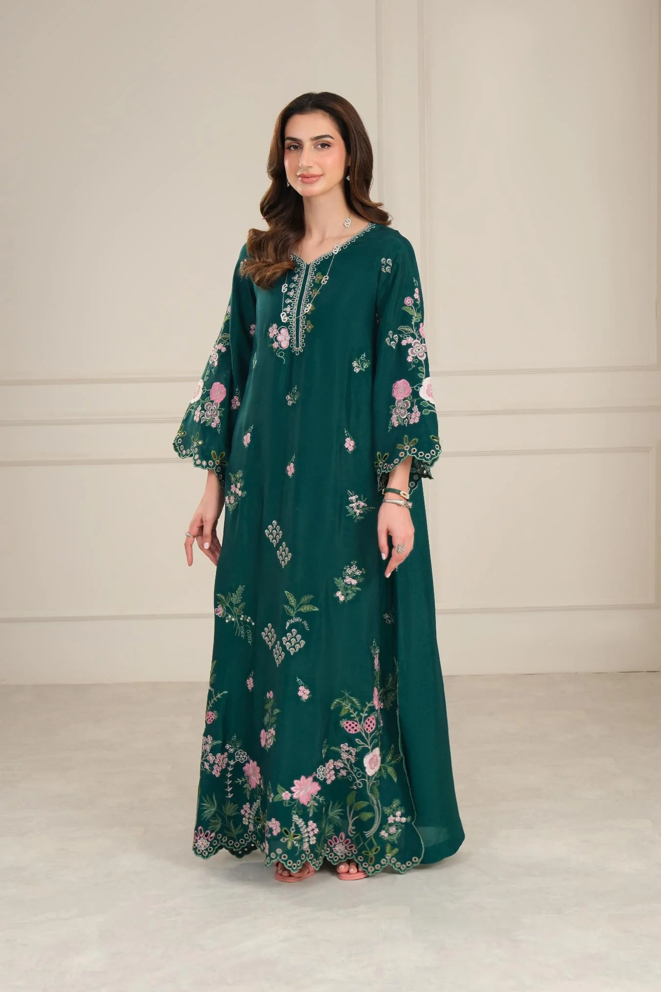 Saadia Asad D6 - Bottle Green Kaftan Nooriyah Luxury Pret 2025