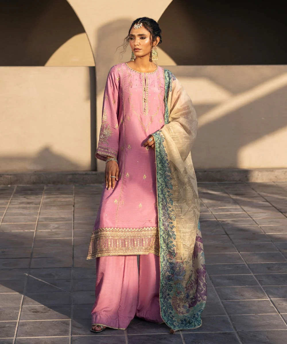 Sapphire 3 Piece - Embroidered Raw Silk Suit F3SFLX25V318 Eid 1 RTW 2025