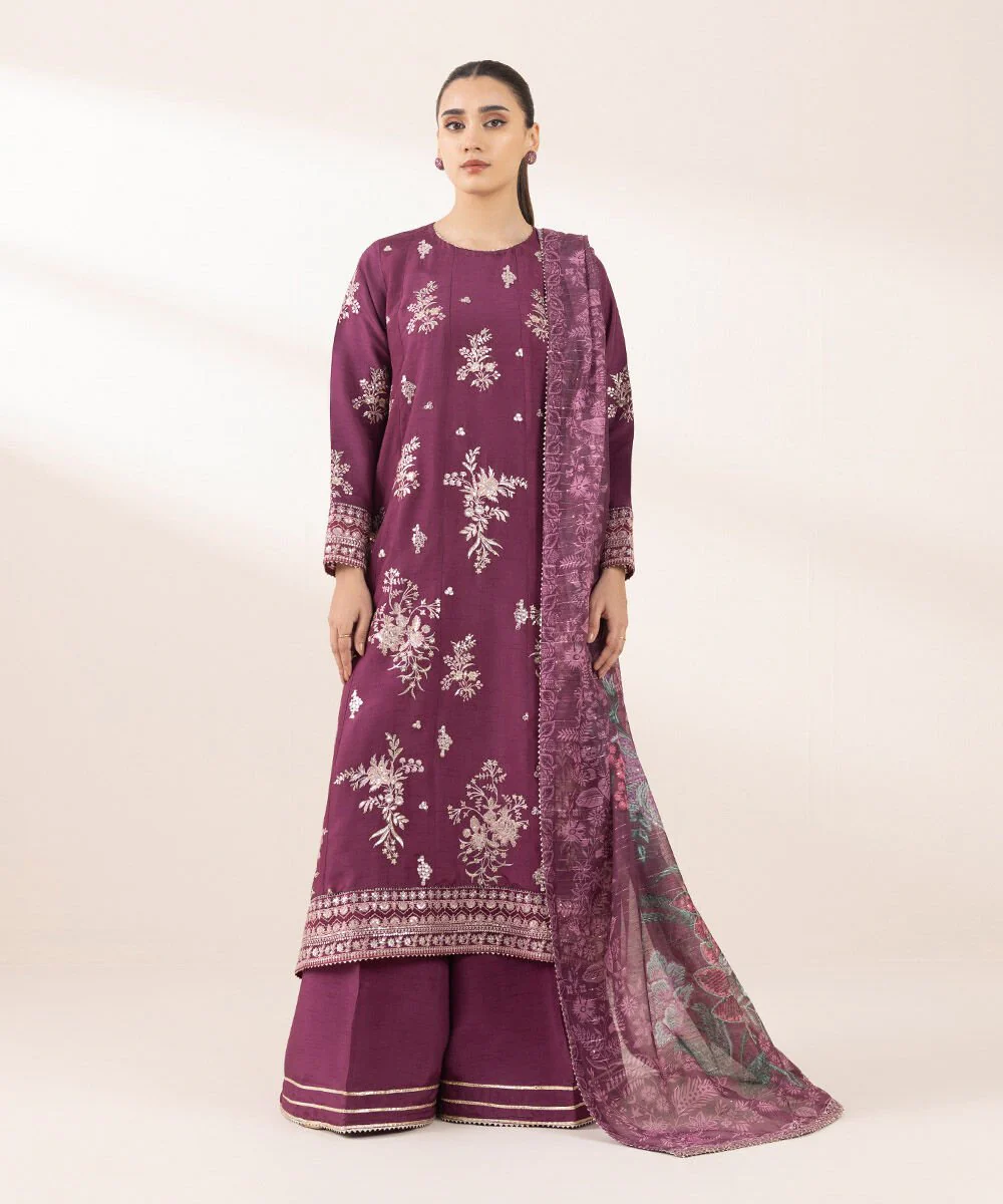 Sapphire 3 Piece - Embroidered Raw Silk Suit F3SFLX25V319 Eid 1 RTW 2025