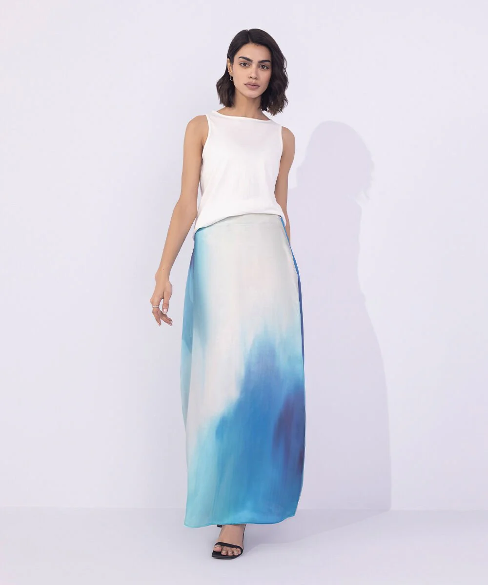 Sapphire Printed Satin Skirt WBTMS25V2015 West RTW 2025