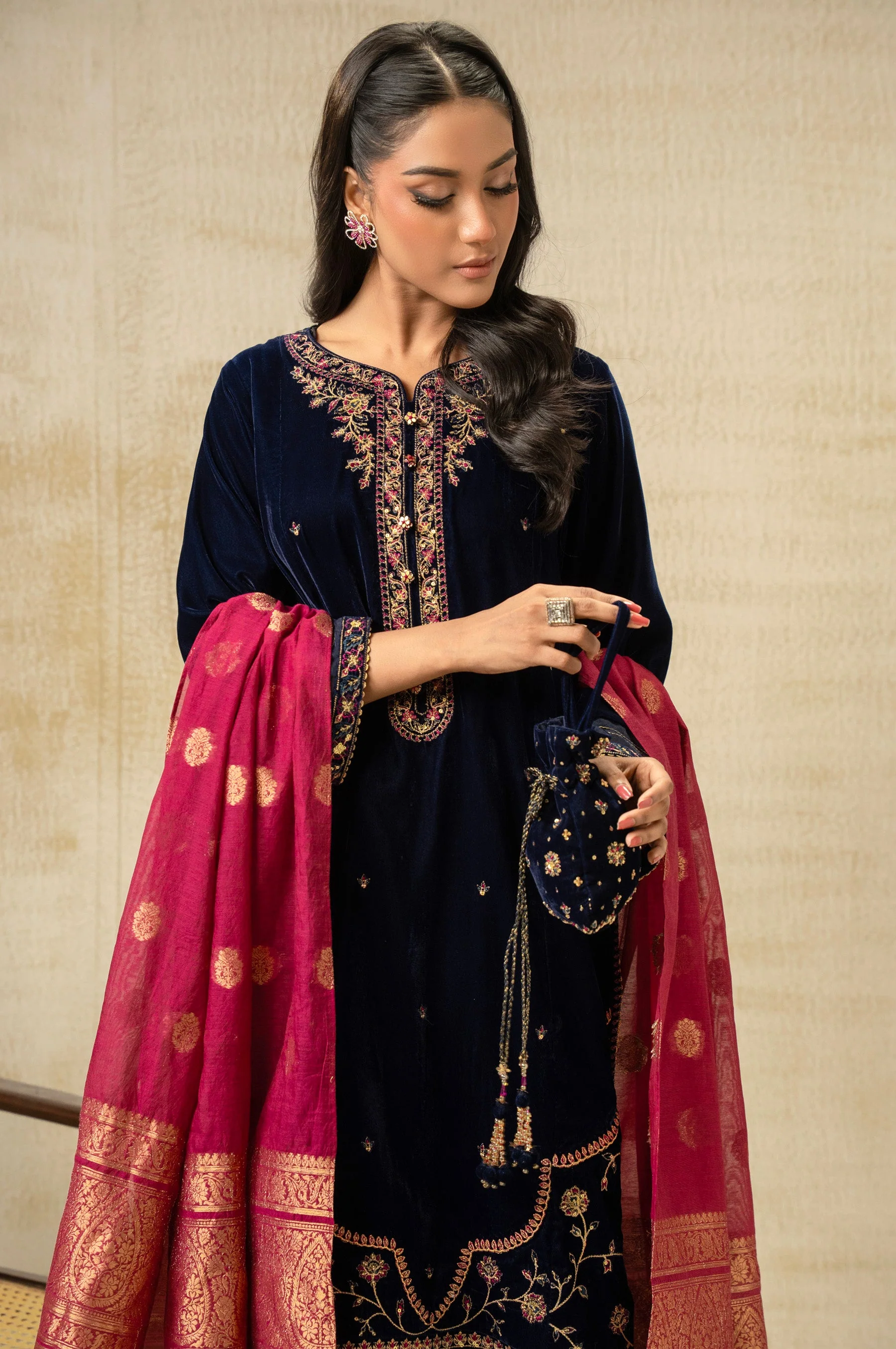 Zeen Wum35847 Navy Blue Velvet Collection 2025 - Image 2
