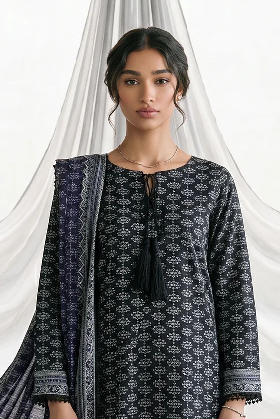 Zellbury Shirt Dupatta  WUS26X21061 Monochrome Collection 2026 - Image 2