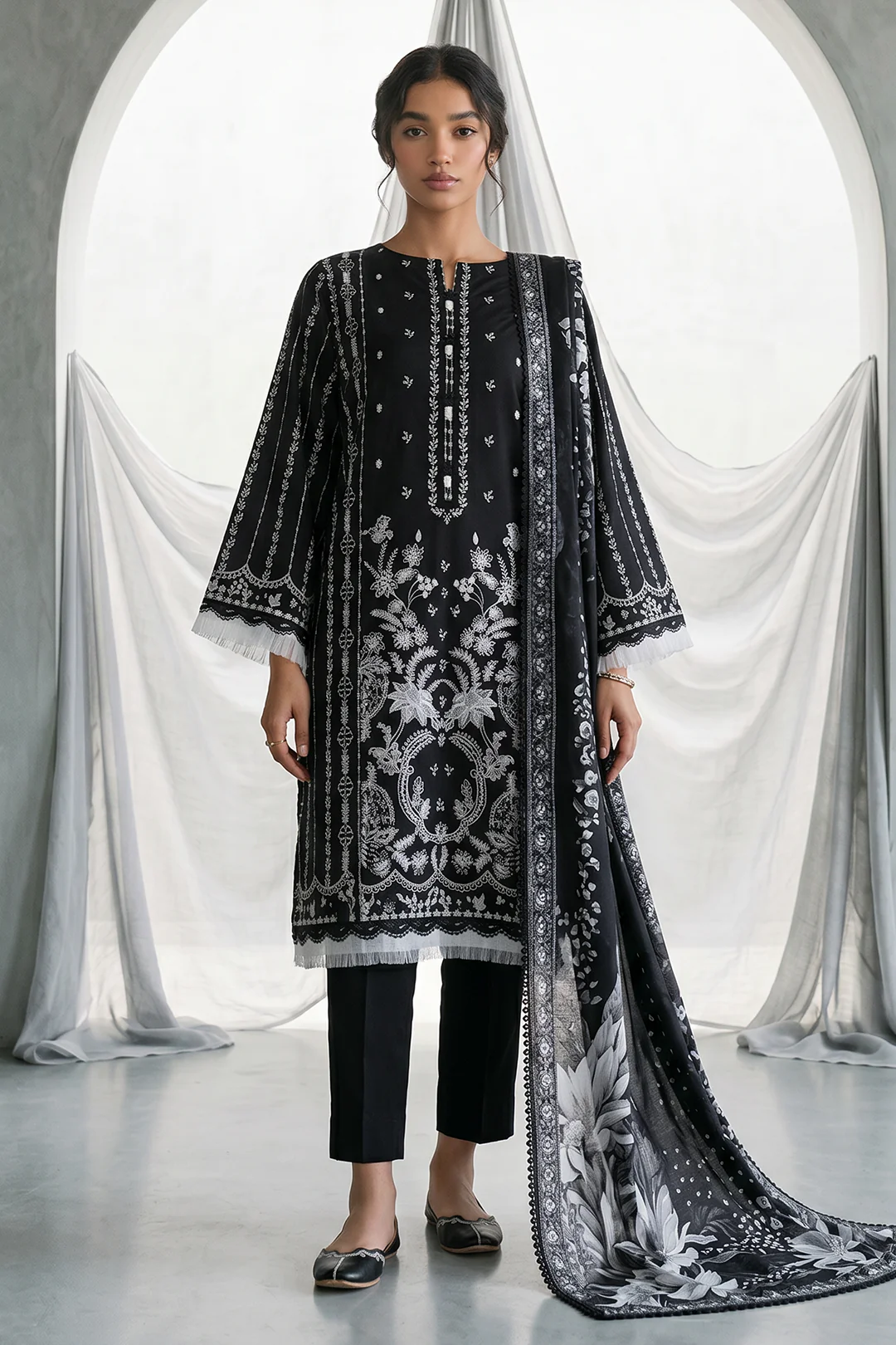 Zellbury Shirt Shalwar Dupatta WUS26E31168 Monochrome Collection 2026 - Image 2